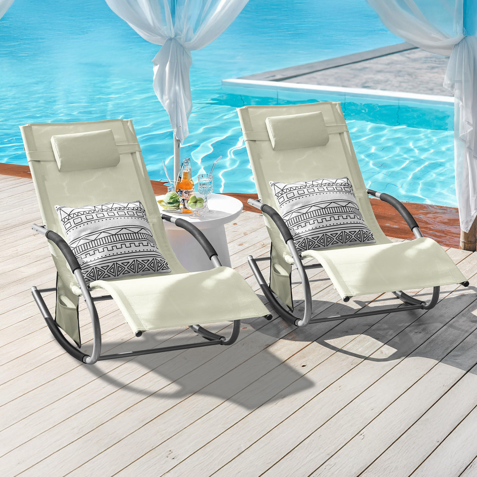 SONNENLIEGE 2er Set Beige - Beige, Metall (63/83/150cm) - SoBuy