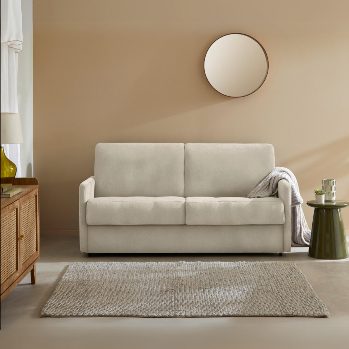 SCHLAFSOFA 3-sitzer mit express-Öffnung in stoff cosenza 175/100/87 cm - Beige, Holz (175/87/100cm) - Calicosy