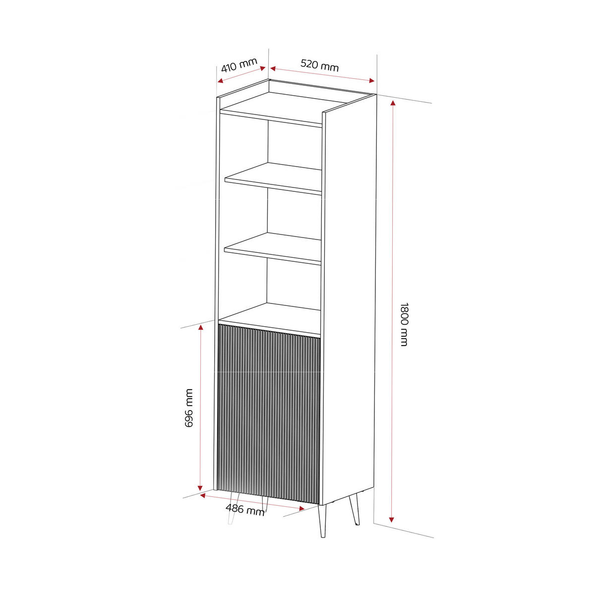 BÜCHERREGAL SCALA 52/41/180 cm, Kaschmir - Kaschmir/Schwarz, Holzwerkstoff/Metall (52/180/41cm) - Idohome