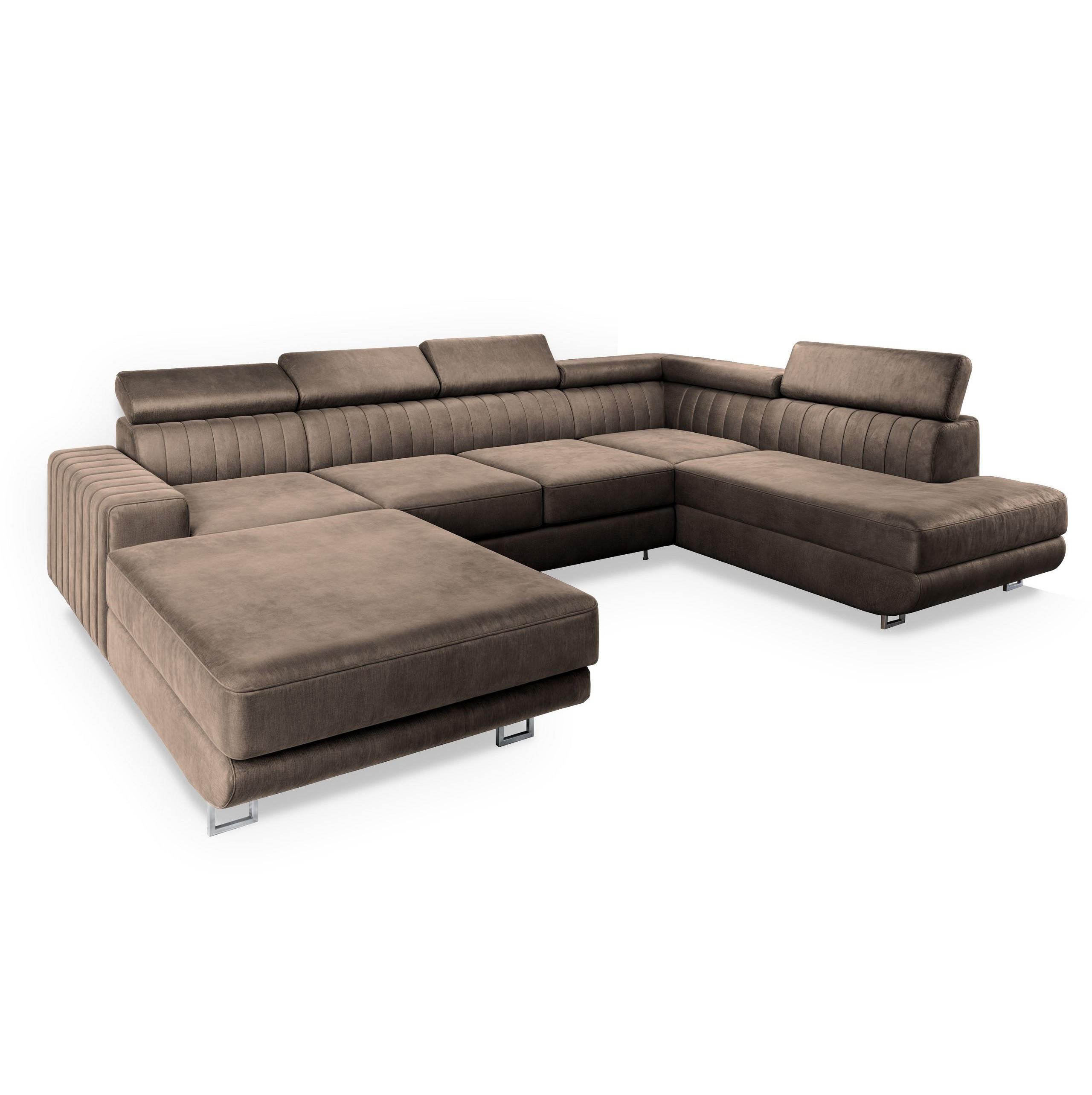 WOHNLANDSCHAFT SIENA R-S Beige Velours-Stoff mit Schlaffunktion - Beige, Holz (335/89/190cm) - MASSENO