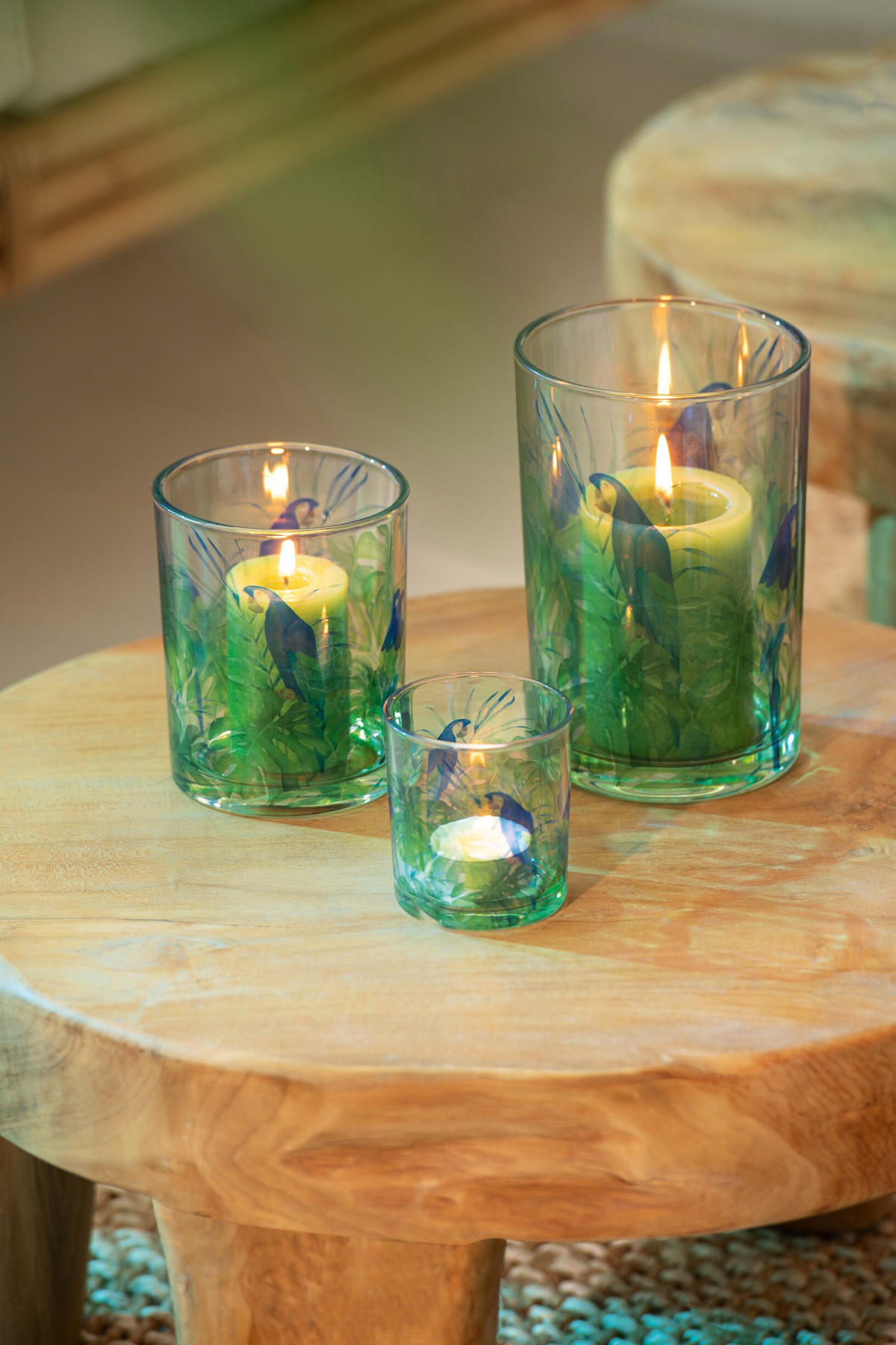 WINDLICHT PAPEGEI - Blau, Glas (12/18cm) - J-Line