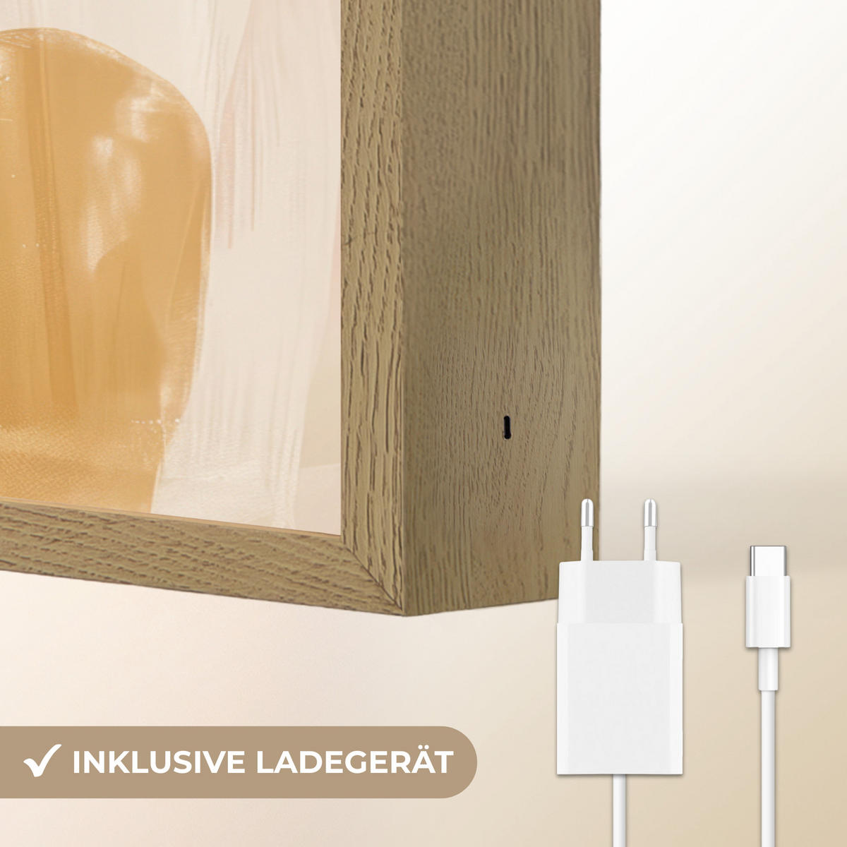 WANDLEUCHTE MIT AKKU Blumen - Abstrakt - Beige - Strichzeichnung 100x70 cm - Sandfarben, Holzwerkstoff (100/70/8cm) - OnlyWow