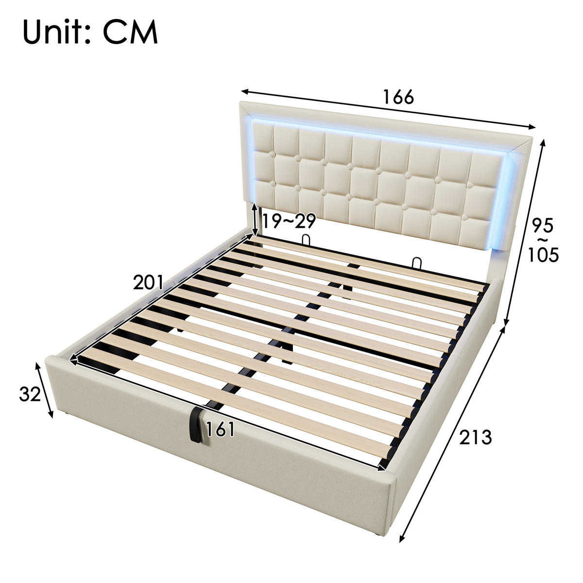 POLSTERBETT 160/200 cm mit LED-Beleuchtung, hydraulischem Stauraum, Kunstlederbezug und Matratze, Weiß - Weiß, Kunststoff (160/200cm) - Redom