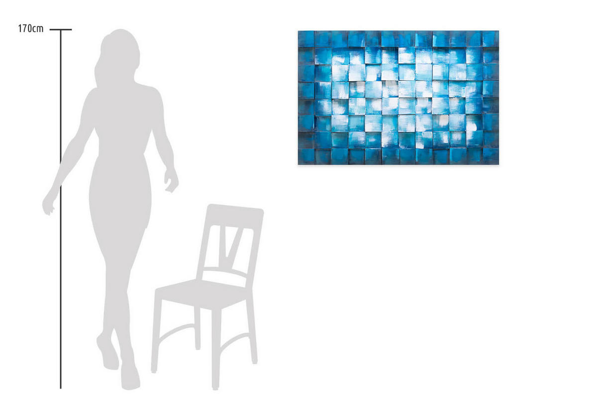 HOLZBILD Blau 90/60 cm - Blau/Weiß, Holz (4.5/60cm) - KUNSTLOFT