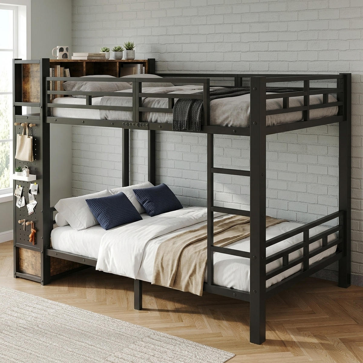 ETAGENBETT 120/200 cm mit Stauraum und Kleiderstange, DE-41755, in Schwarz - Schwarz, Metall (120/200cm) - ComfortXL