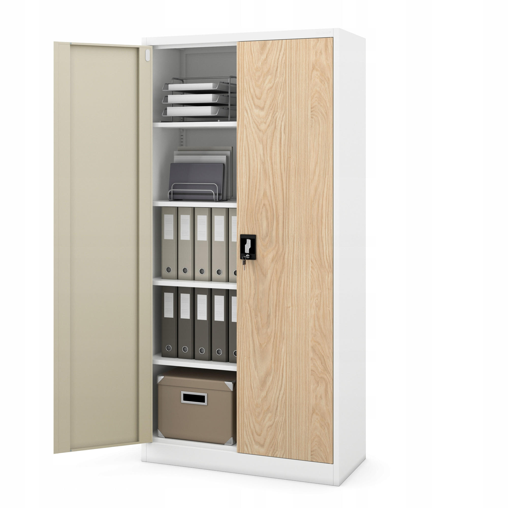 AKTENSCHRANK JAN 185x90x45 cm - Weiß/Braun, Metall (90/185/40cm) - Jan Nowak