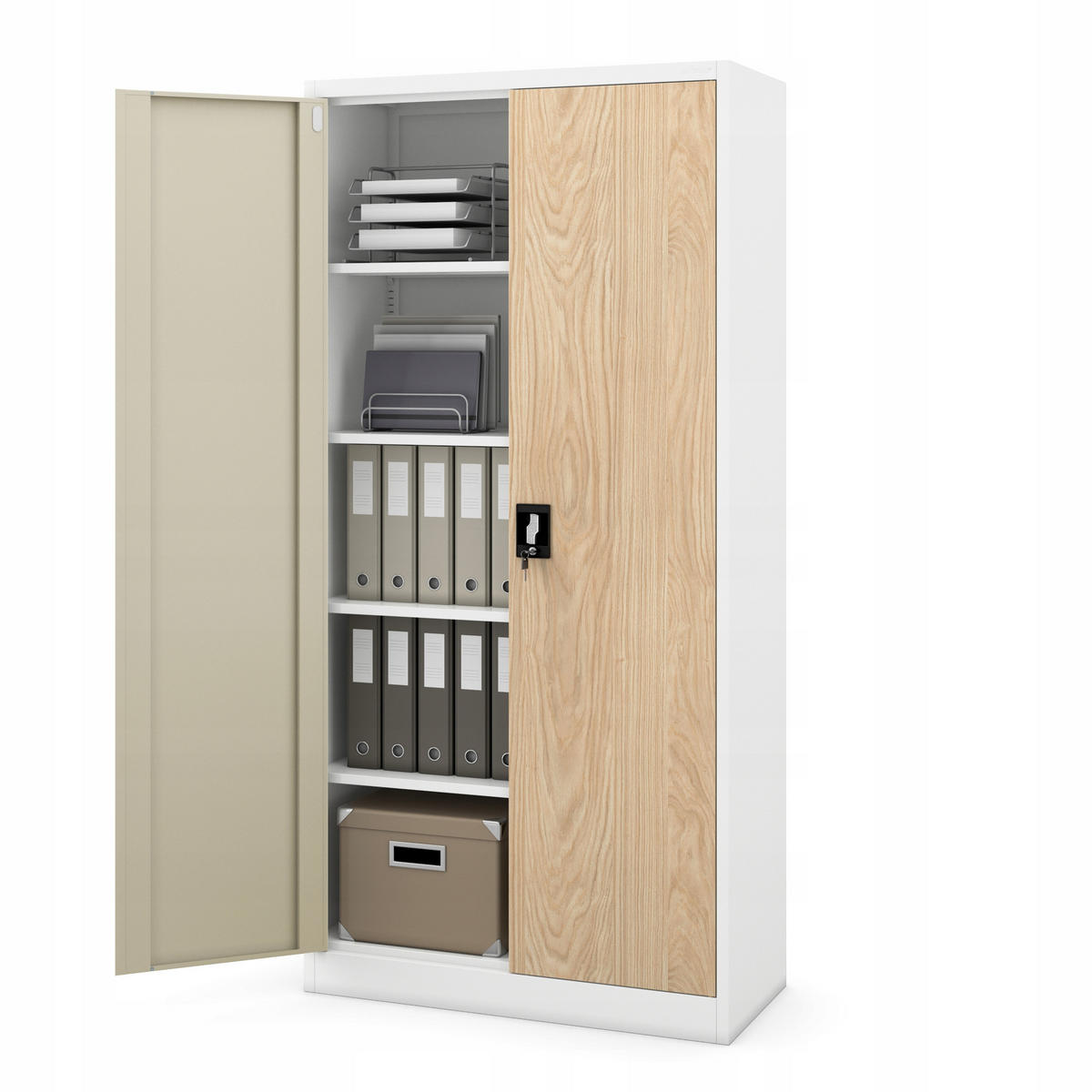 AKTENSCHRANK JAN 185x90x45 cm - Weiß/Braun, Metall (90/185/40cm) - Jan Nowak