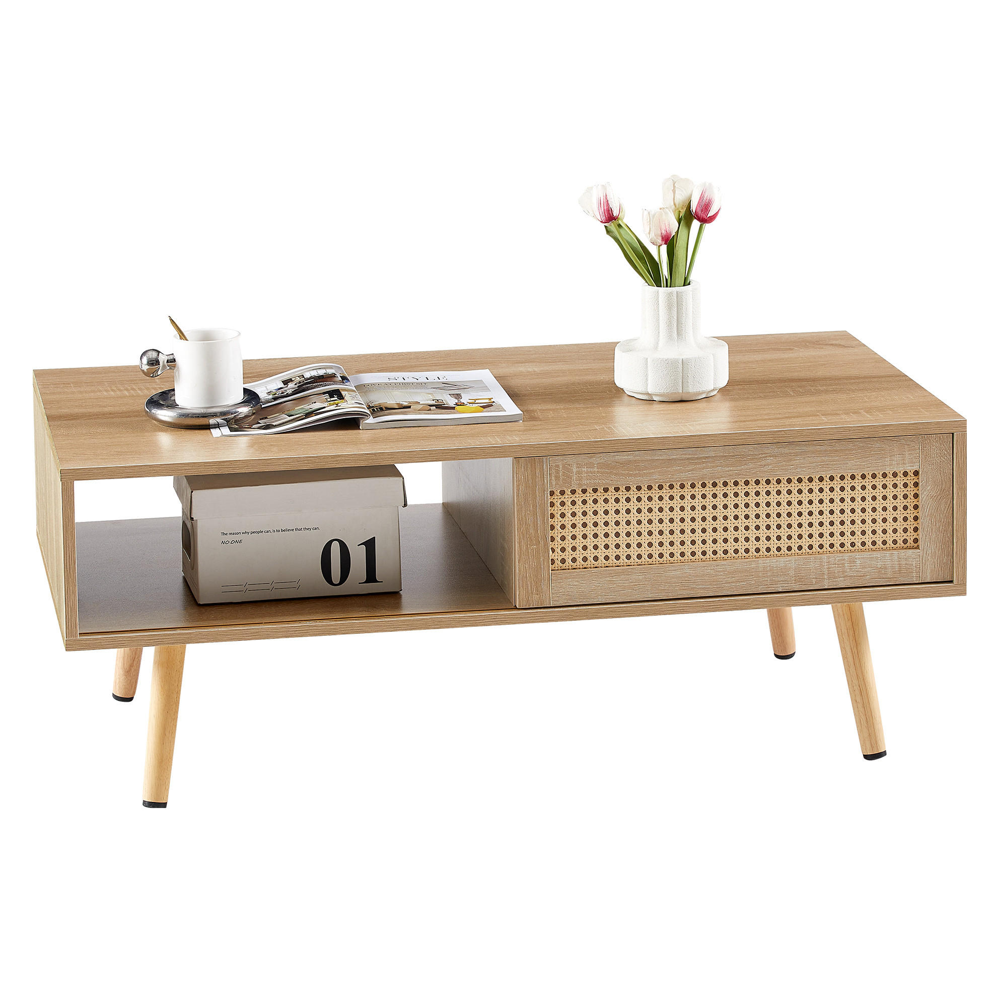 COUCHTISCH aus MDF in Naturholzfarbe mit Schiebetür & Stauraum - Naturfarben, Holzwerkstoff (105/55/41.5cm) - Modfu