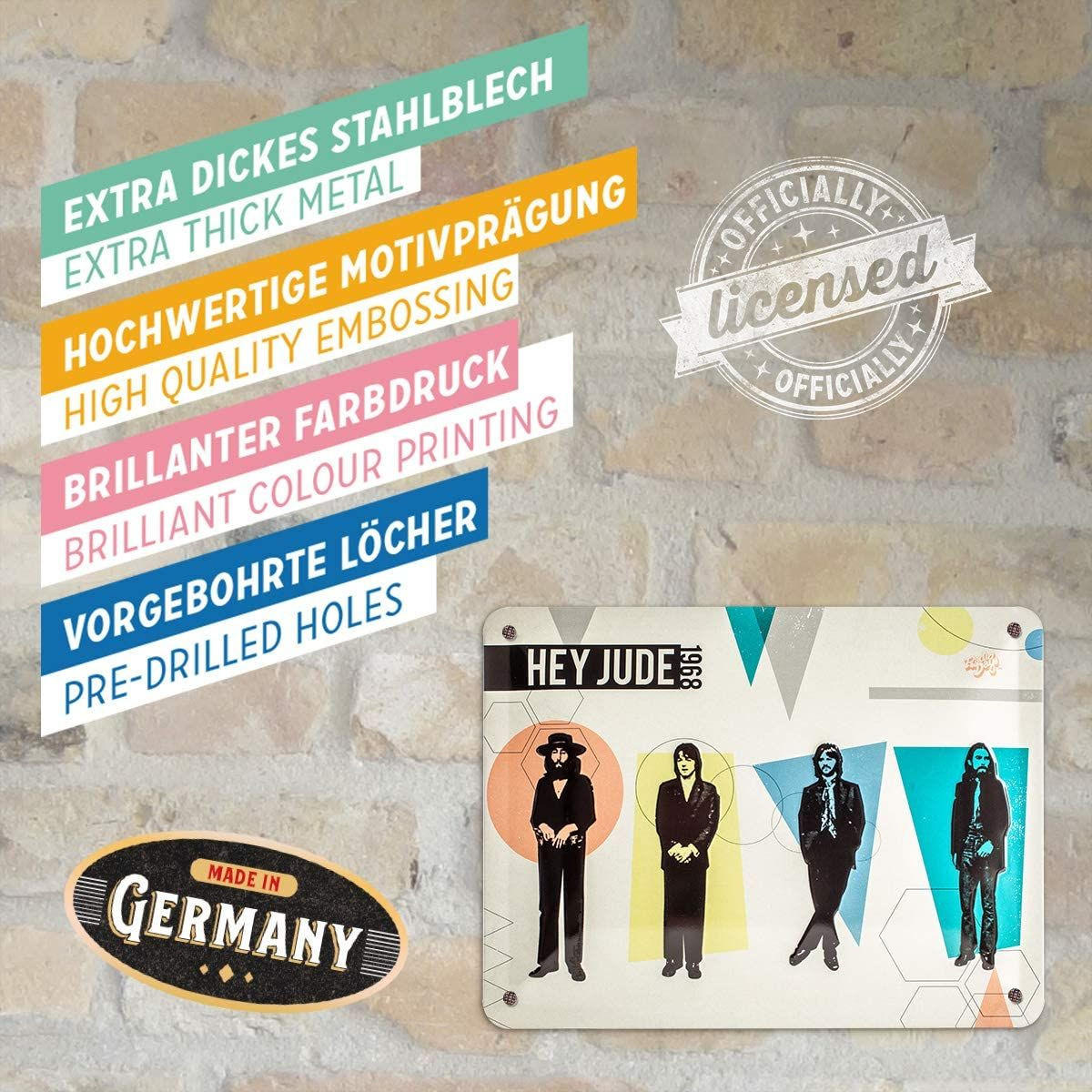 BLECHSCHILD 15/20 cm Celebrities Fab4 Hey Jude - Multicolor, Metall (20/15/0.5cm) - Nostalgic-Art