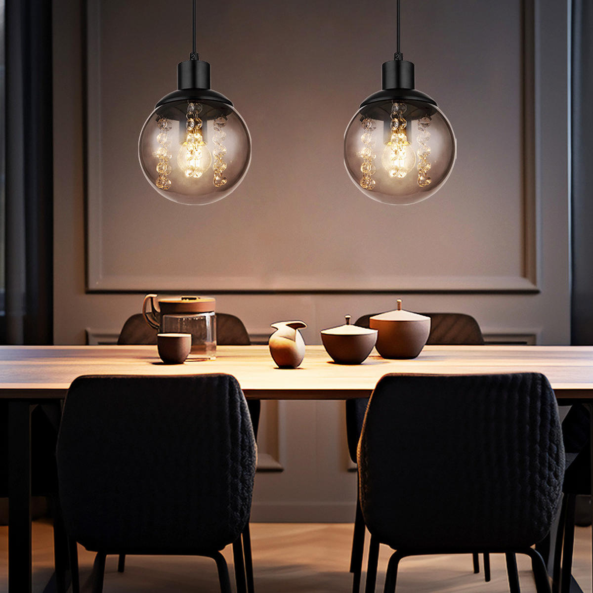 HÄNGELEUCHTE Richard Glas Schwarz 2er Set - Schwarz, Glas (15/15/150cm) - Globo Lighting