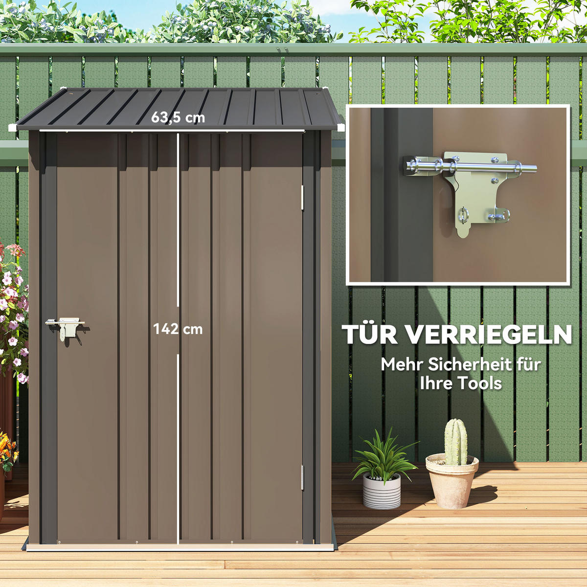 GERÄTEHAUS aus Stahl, 0,92 m² Geräteschuppen mit Pultdach für Balkon Braun - Braun, Metall (103/160/100cm) - Outsunny