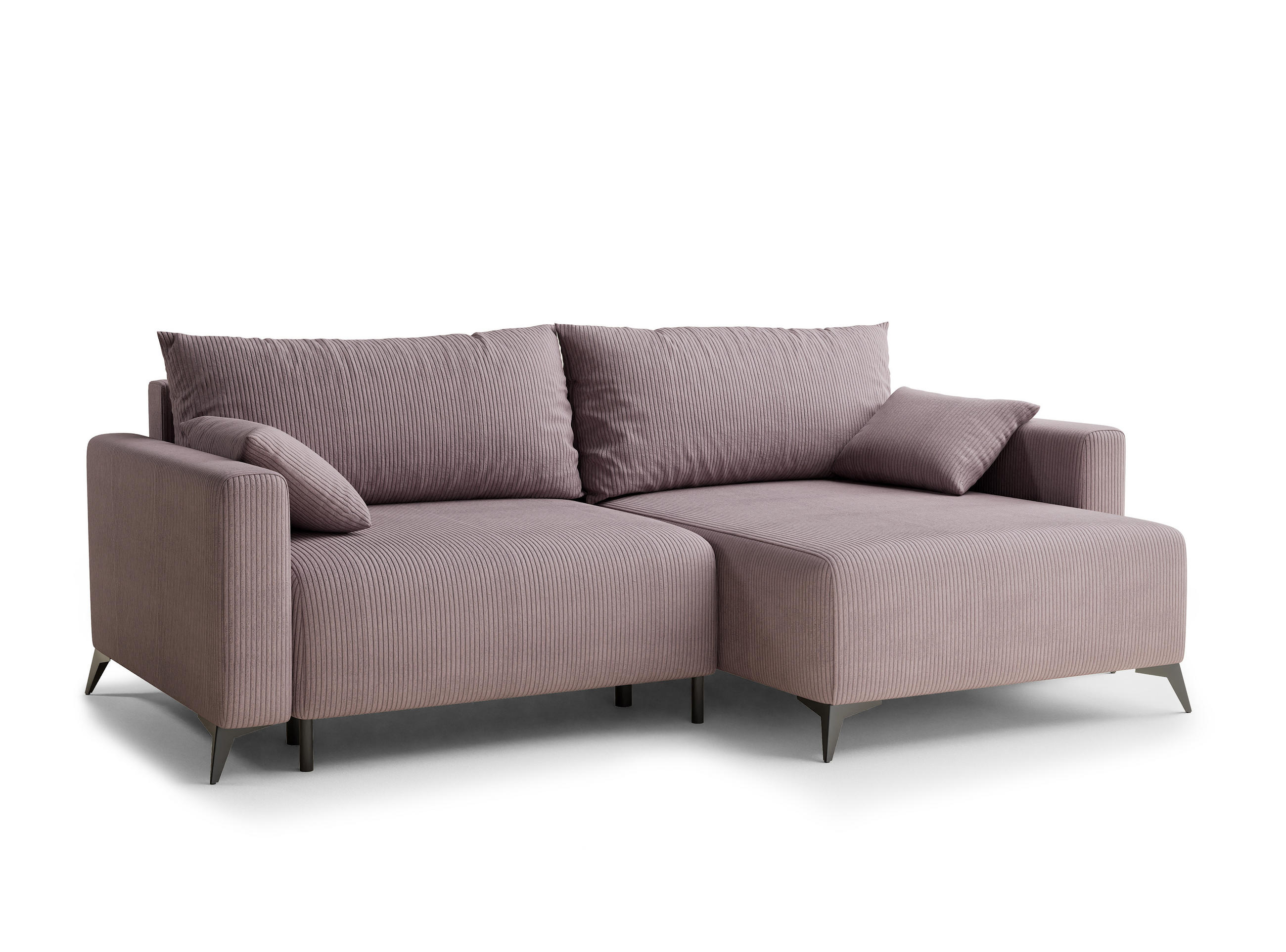 ECKSOFA MIT SCHLAFFUNKTION Leon Lila Samtstoff - Flieder/Schwarz, Holz/Holzwerkstoff (239/148cm) - Maison de Reve
