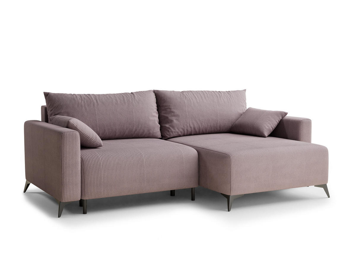 ECKSOFA MIT SCHLAFFUNKTION Leon Lila Samtstoff - Flieder/Schwarz, Holz/Holzwerkstoff (239/148cm) - Maison de Reve