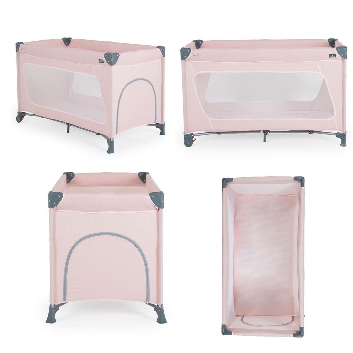LAUFSTALL One Touch Räder rosa 125 x 65 cm, Seiteneingang, Matratze, klappbar, Babyreisebett - Rosa, Metall (65/76/125cm) - Cangaroo