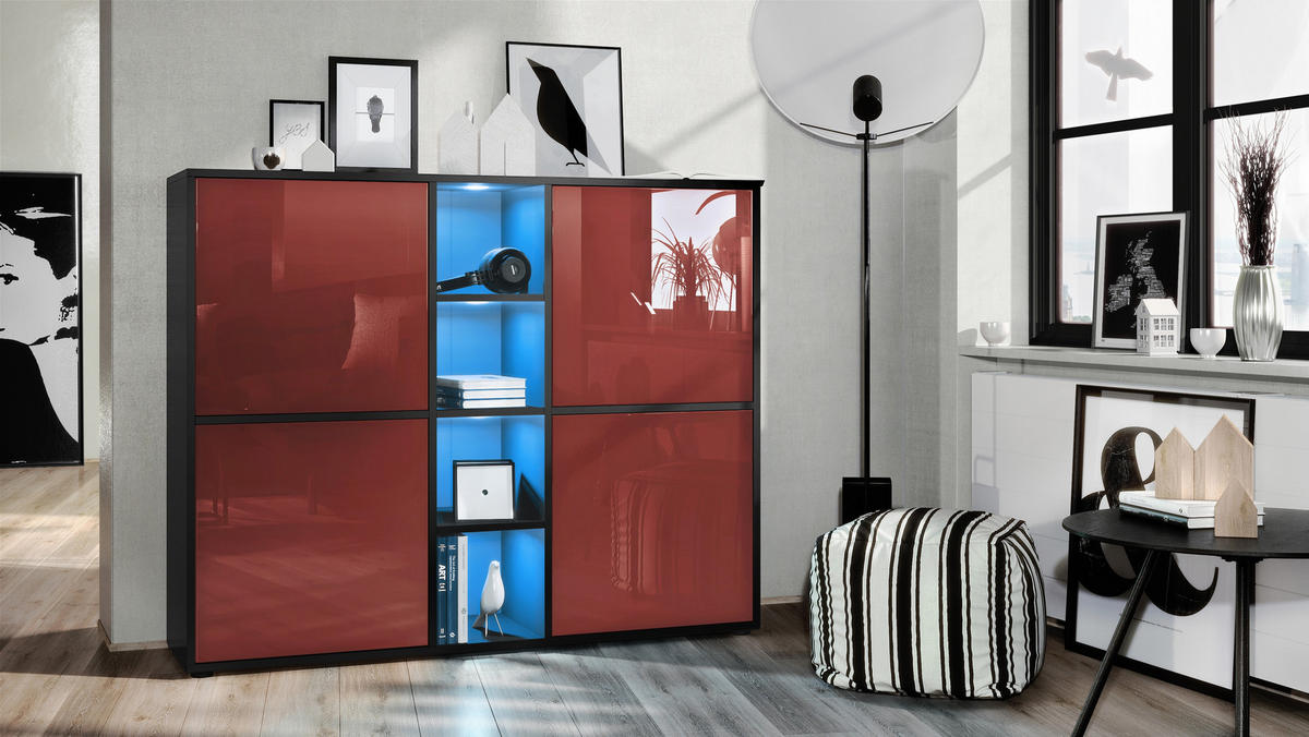 HIGHBOARD Cuba Türen in Bordeaux Hochglanz - Bordeaux, Holzwerkstoff (130.5/105.5/35.5cm) - Vladon