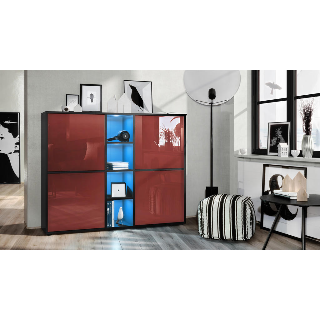 Thumbnail - Vladon Highboard, Bordeaux, Holzwerkstoff, 130.5x105.5x35.5 cm, Wohnzimmer, Kommoden & Sideboards, Highboards
