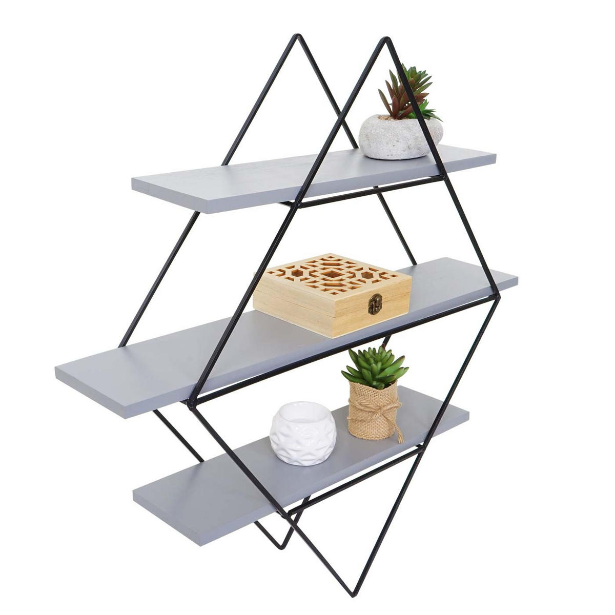 WANDREGAL rautenförmig 60x55x12cm Industriedesign Echtholz Grau-Blau Hängeregal - Grau, Metall (55/60/12cm) - BERLINLODGE