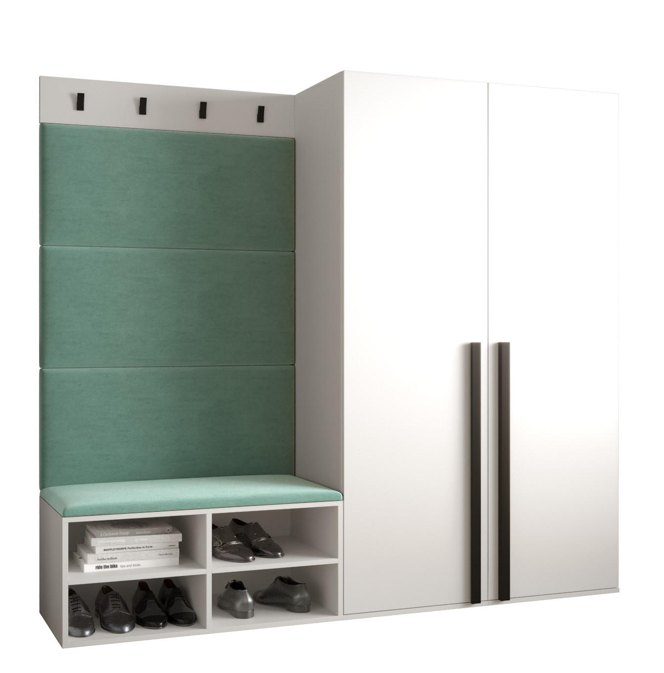 Möbel Kryspol Garderoben-Set Weiß, Mintgrün 184x184x42 cm