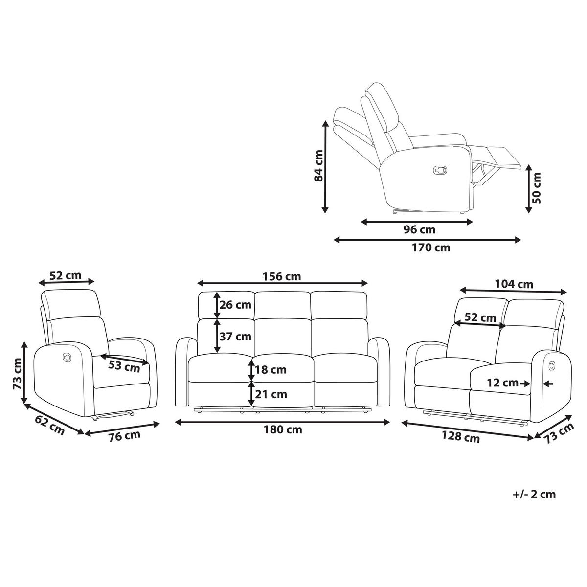 6-SITZER-SOFA SET Samtstoff creme manuell verstellbar Verdal - Weiß, Textil (73/73/180cm) - Beliani