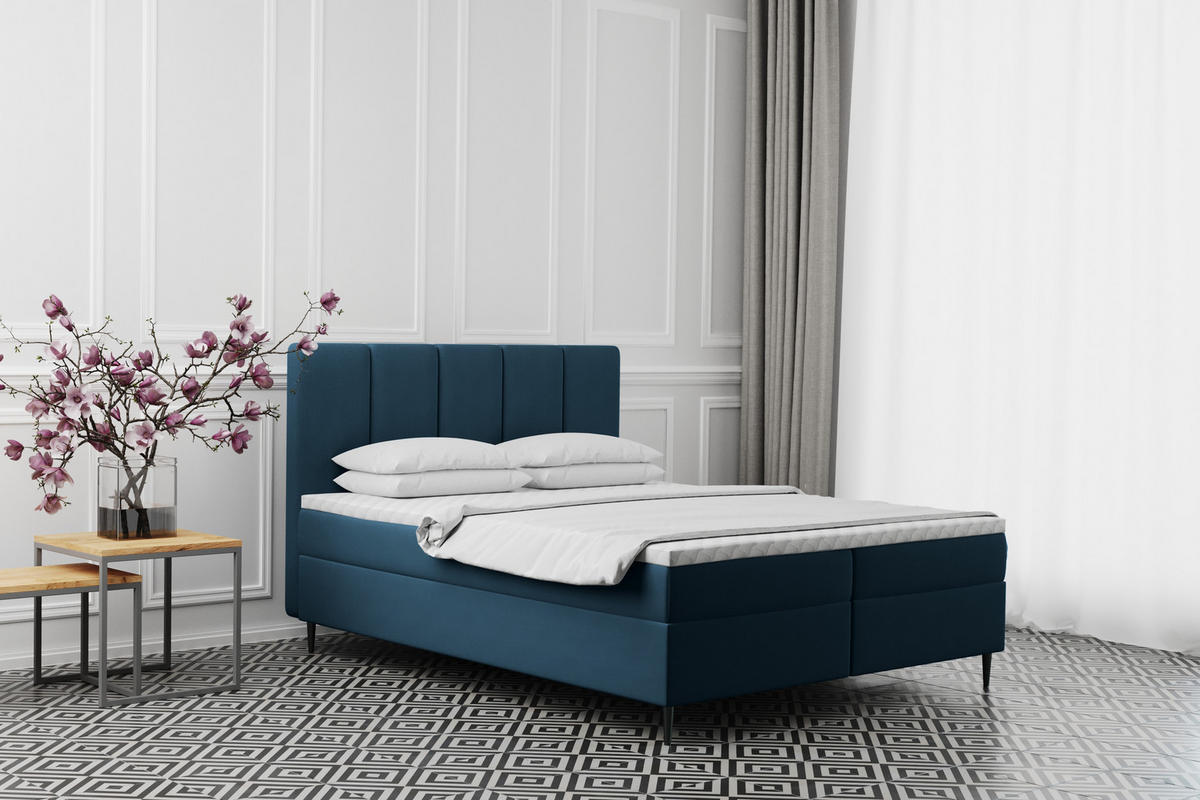 BOXBETT Mit Bettkasten Matratze ADEL Stoff Monolith Marineblau 120x200 cm H3-Bonell - Dunkelblau, Holz/Textil (120/200cm) - Kaiser Möbel