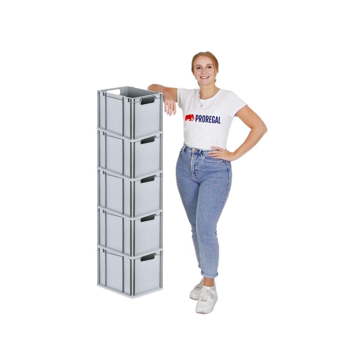 EUROBOX 5x Nextgen Economy Mit Scharnierdeckel Grau/GrünGriffe Offen 30 Liter - Grün, Kunststoff (30/32/40cm) - PROREGAL