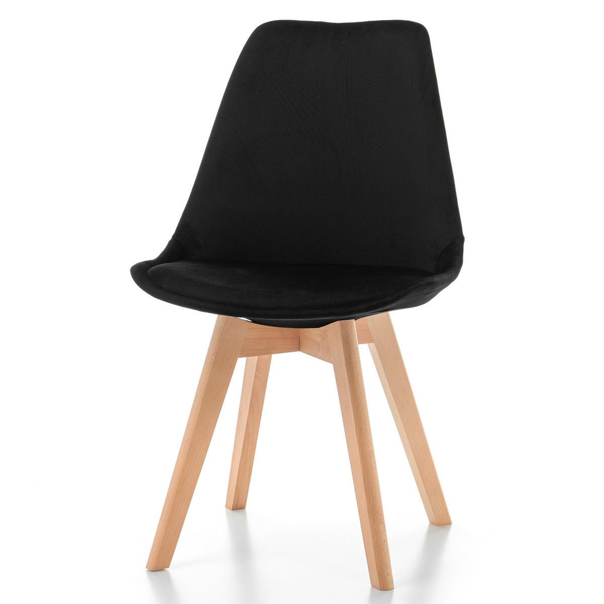STUHL Dublin modern schwarz, Holzbeinen - Veloursstoff und Polsterschaum - Schwarz/Naturfarben, Holz/Textil (50/83/54cm) - NEW HOME