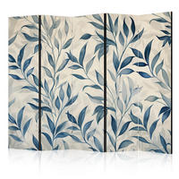 PARAVENT 5-tlg 225x172 cm Blaue Blätter Boho - Blau, Holz/Textil (225/172/3cm) - Muralo