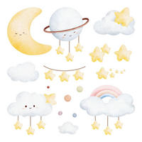 WANDAUFKLEBER 80x108cm - Elemente des Himmels und des Weltraums - Multicolor, Kunststoff (80/108/0.1cm) - Wallfluent