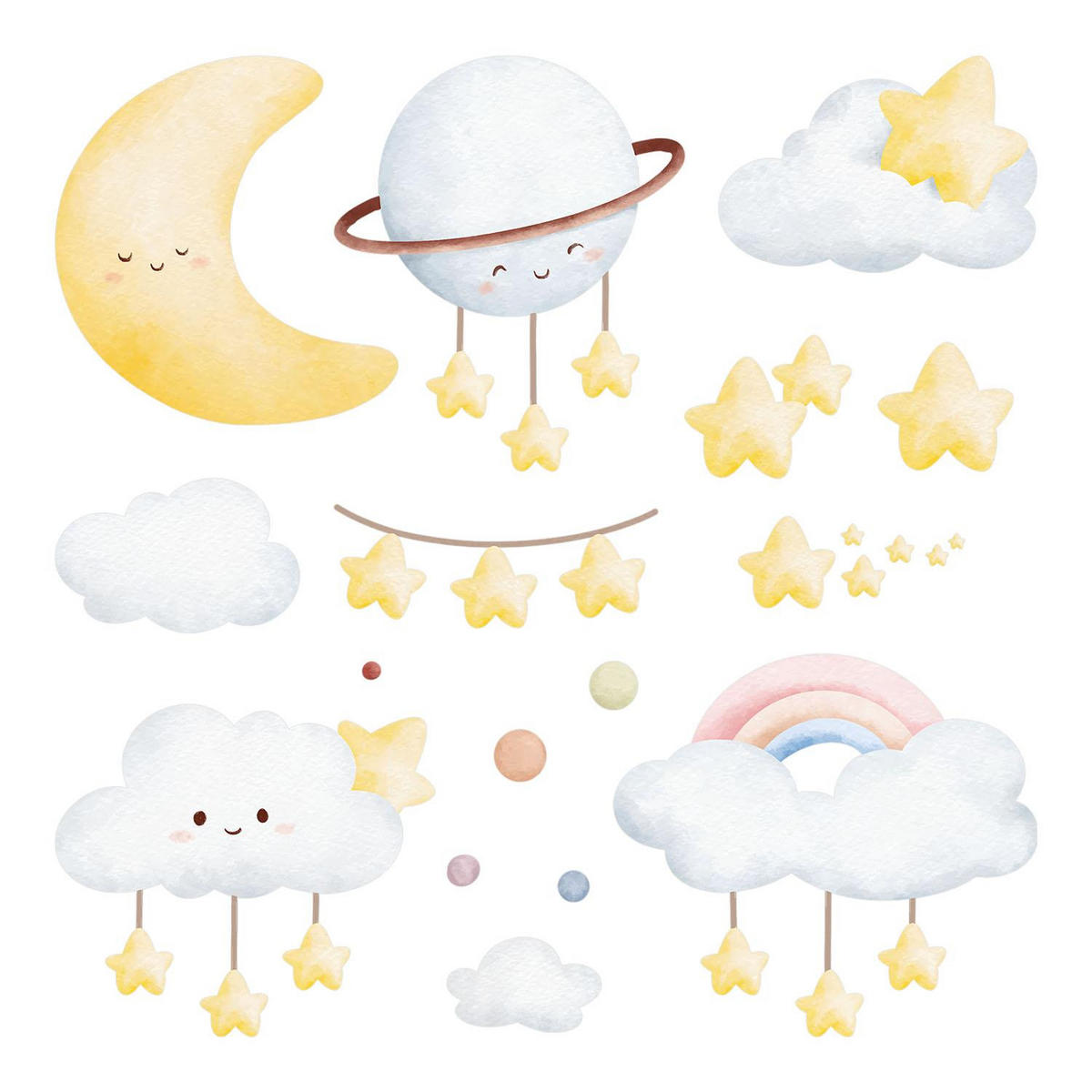 WANDAUFKLEBER 80x108cm - Elemente des Himmels und des Weltraums - Multicolor, Kunststoff (80/108/0.1cm) - Wallfluent