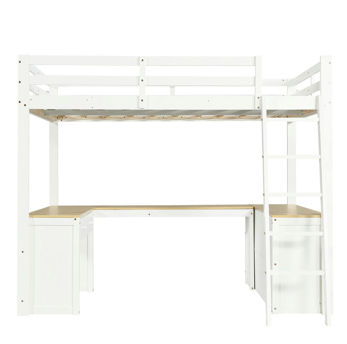 HOCHBETT 140/200 cm, Weiß/Natur mit U-förmigem Langtisch und 2 Schubladen - Weiß, Holz (140/200cm) - MIVRAY