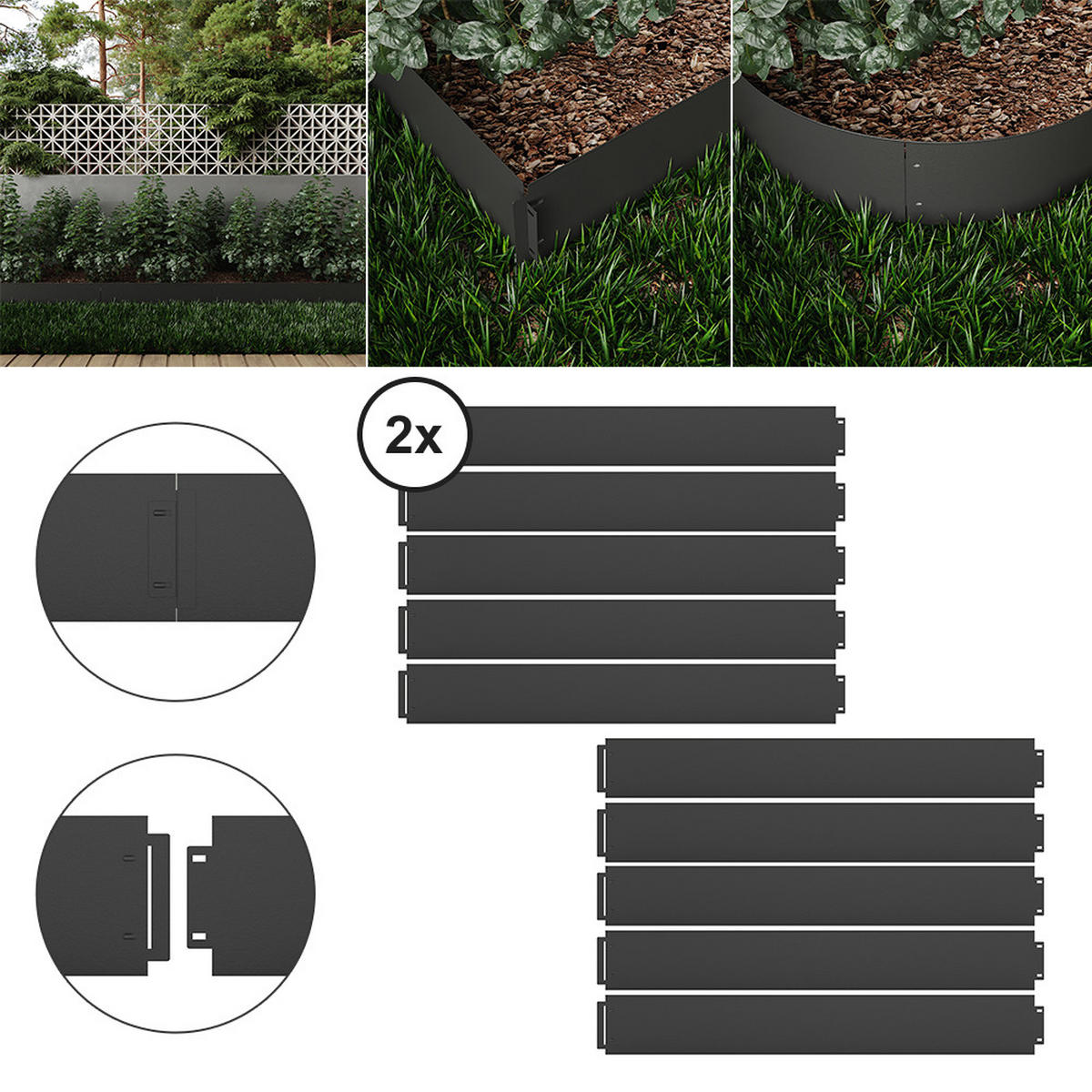 RASENKANTE Anthrazit 100 x 18 cm 20 Meter - Anthrazit, Metall (100/18/0.7cm) - Vicco