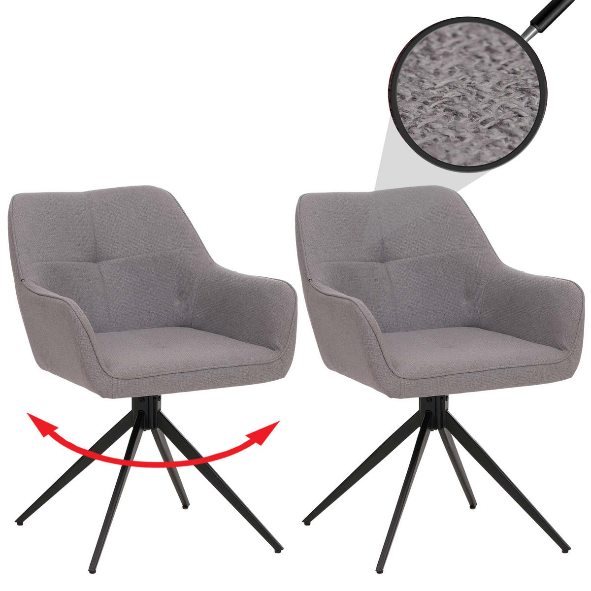 JÍDELNÍ ŽIDLE Černá, světle šedá, sada 2 ks - černá/světle šedá, textil (53/80/59cm) - MCW