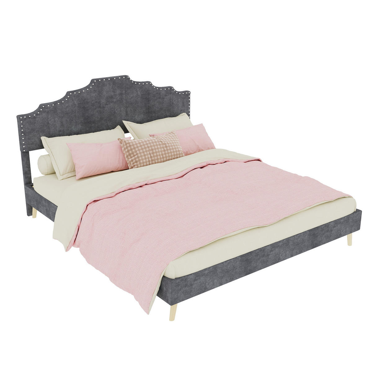 POLSTERBETT 160/200 cm DE-32982 mit geometrischem Kopfteil Grau - Grau, Metall (160/200cm) - ComfortXL