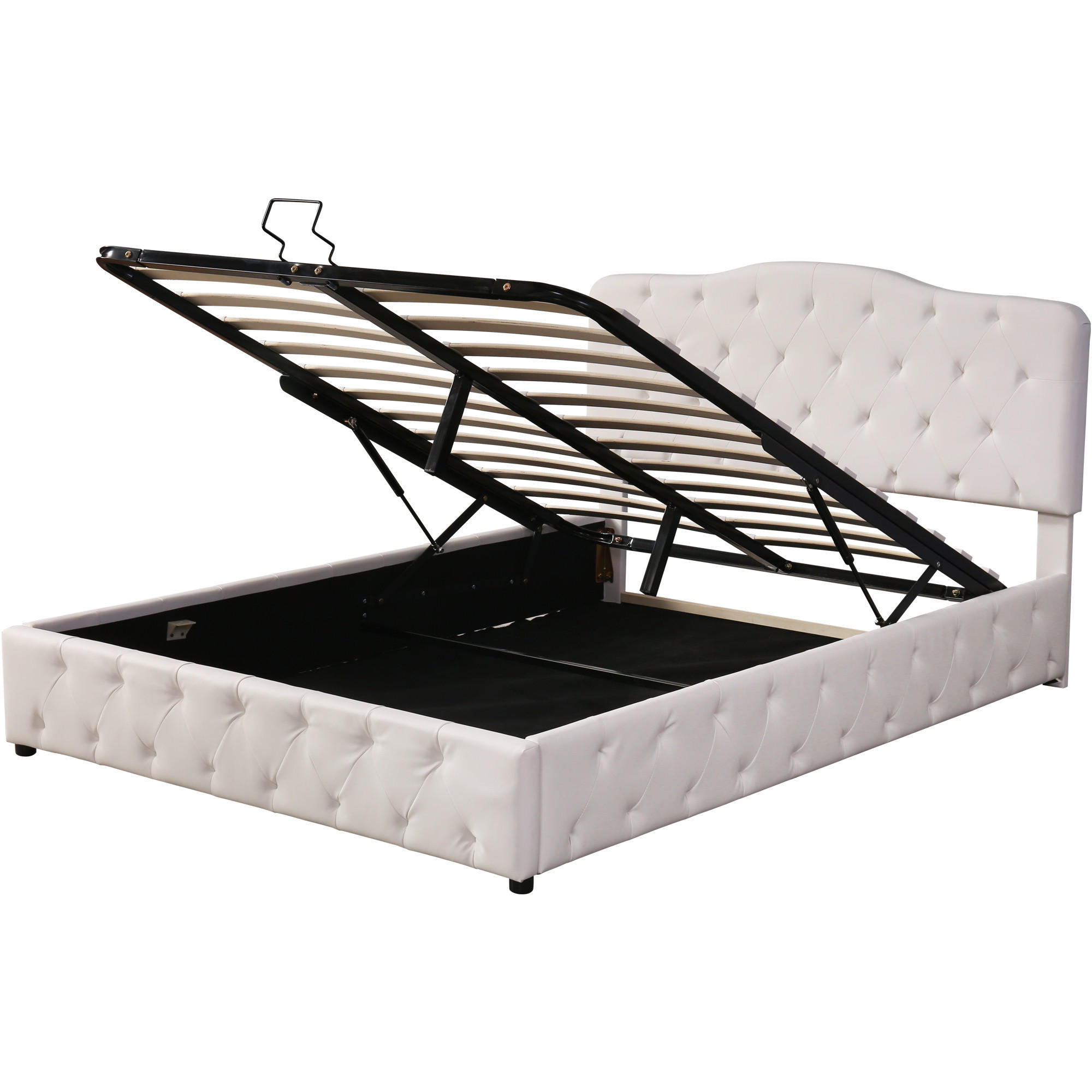 POLSTERBETT 140/200 cm Weiß mit Stauraum und höhenverstellbarem Kopfteil aus PU - Weiß, Kunststoff (140/200cm) - OKWISH