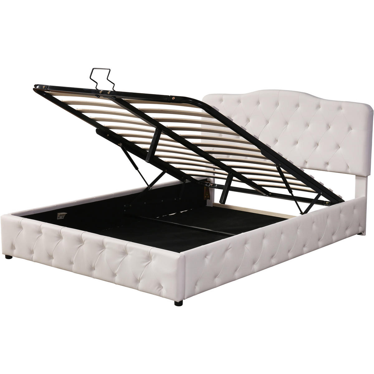 POLSTERBETT 140/200 cm Weiß mit Stauraum und höhenverstellbarem Kopfteil aus PU - Weiß, Kunststoff (140/200cm) - OKWISH