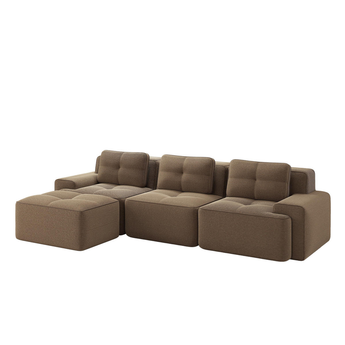 MODULSOFA aus Cordstoff Braun 293x177x69 cm mit Ottoman und rutschfester Unterseite - Braun, Textil (177/293cm) - IVMEU