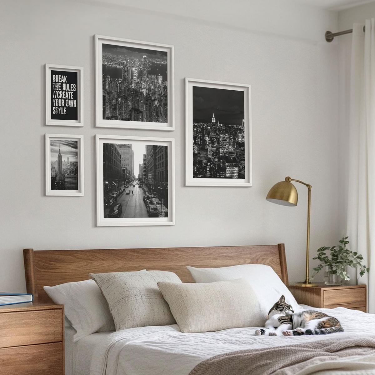 WANDBILDER 5er-Set - 50x50 cm & 20x30 cm & 40x60 cm Weißer Rahmen - Inspiration für Schwarz-Weiß-Darstellungen von Stadtstraßen - Weiß, Kunststoff (40/60cm) - ArtPrintCave
