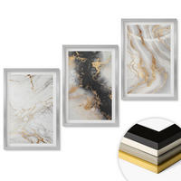 WANDBILDER 3er Set - 40x60 cm Silberner Rahmen - Abstrakte weiß-schwarze Muster - Silberfarben, Kunststoff (40/60cm) - ArtPrintCave