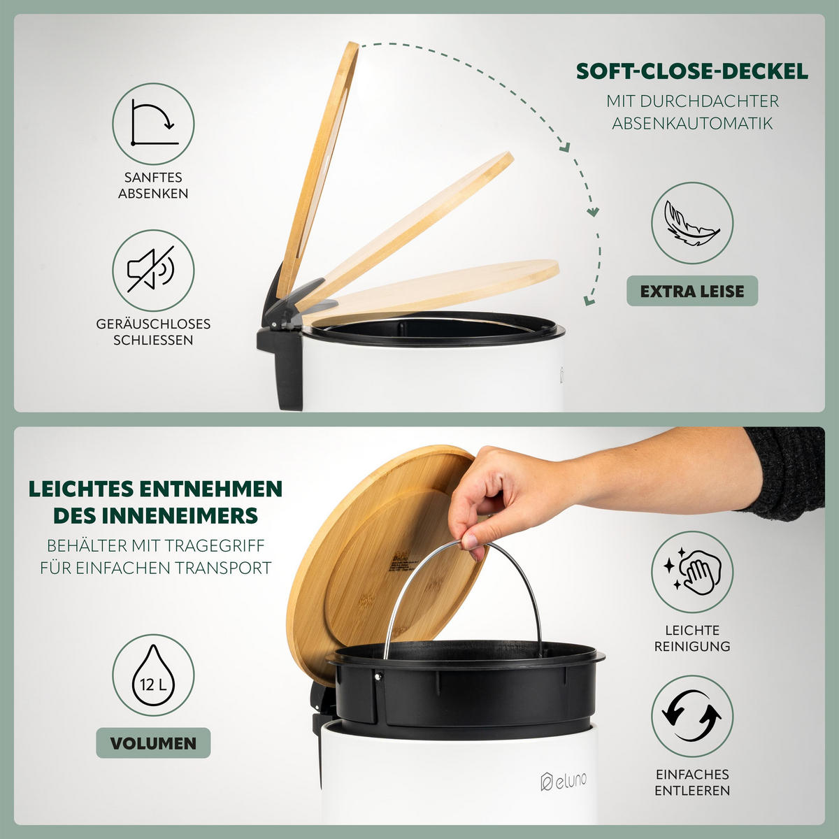 ABFALLEIMER 12 Liter, weiß, Metall - Weiß, Metall (25/37.5/33cm) - eluno