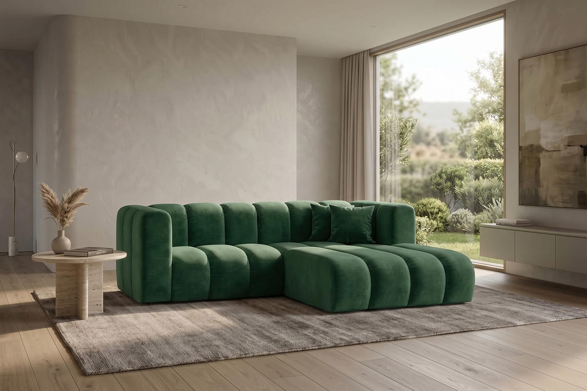 ECKSOFA Modulares In L-Form, Velvet-Stoff Riviera, Grün, Rechts, GRAND - Grün, Holz (227/179cm) - Kaiser Möbel