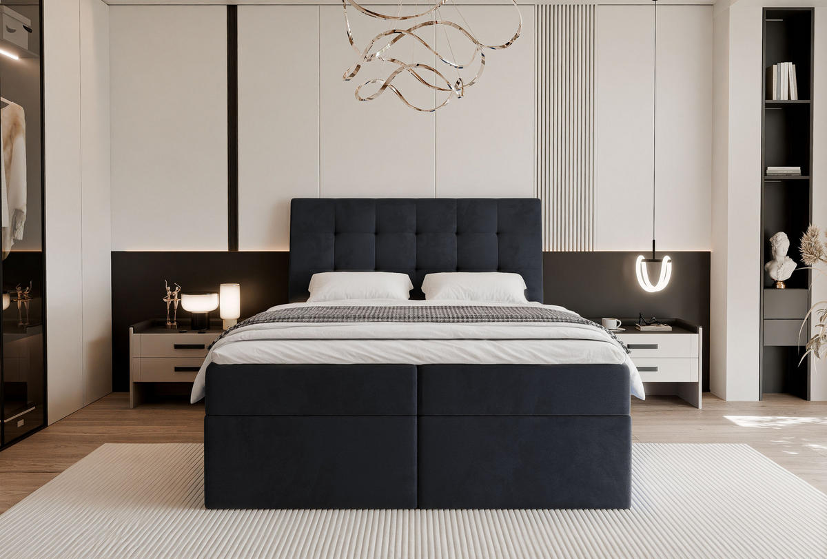 BOXBETT BAILEY 120/200 cm mit Matratze und Topper, Schwarz - Schwarz, Textil/Metall (120/200cm) - Idohome