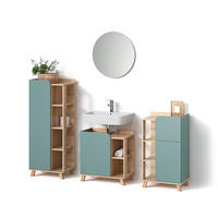 BADMÖBEL-SET Marano Blau-Grau 4 Teile - Blaugrau/Sonoma Eiche, Holzwerkstoff (35/65/60cm) - Livinity®