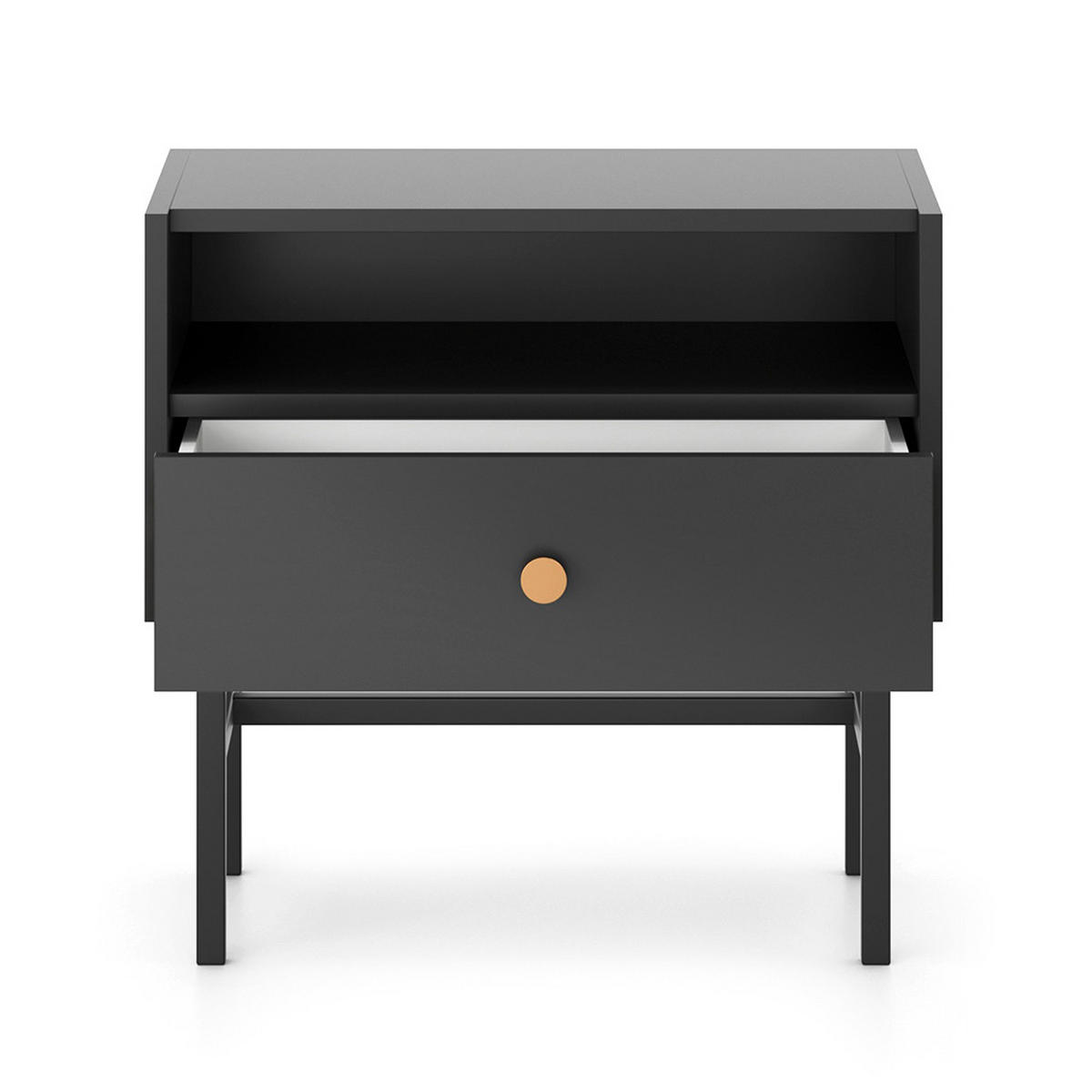 NACHTTISCH Dalia mit 1 Schublade und Metallbeinen, 55 cm, Schwarz - Schwarz, Holzwerkstoff/Metall (55/52/39cm) - Beautysofa