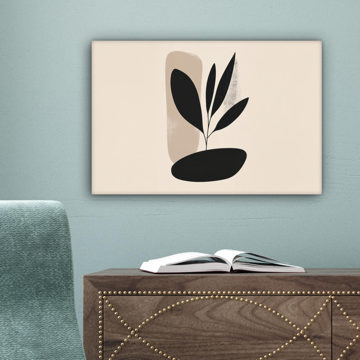 LEINWANDBILD Pflanze - Beige - Japanisch 30x20 cm - Schwarz, Textil (30/20cm) - MuchoWow
