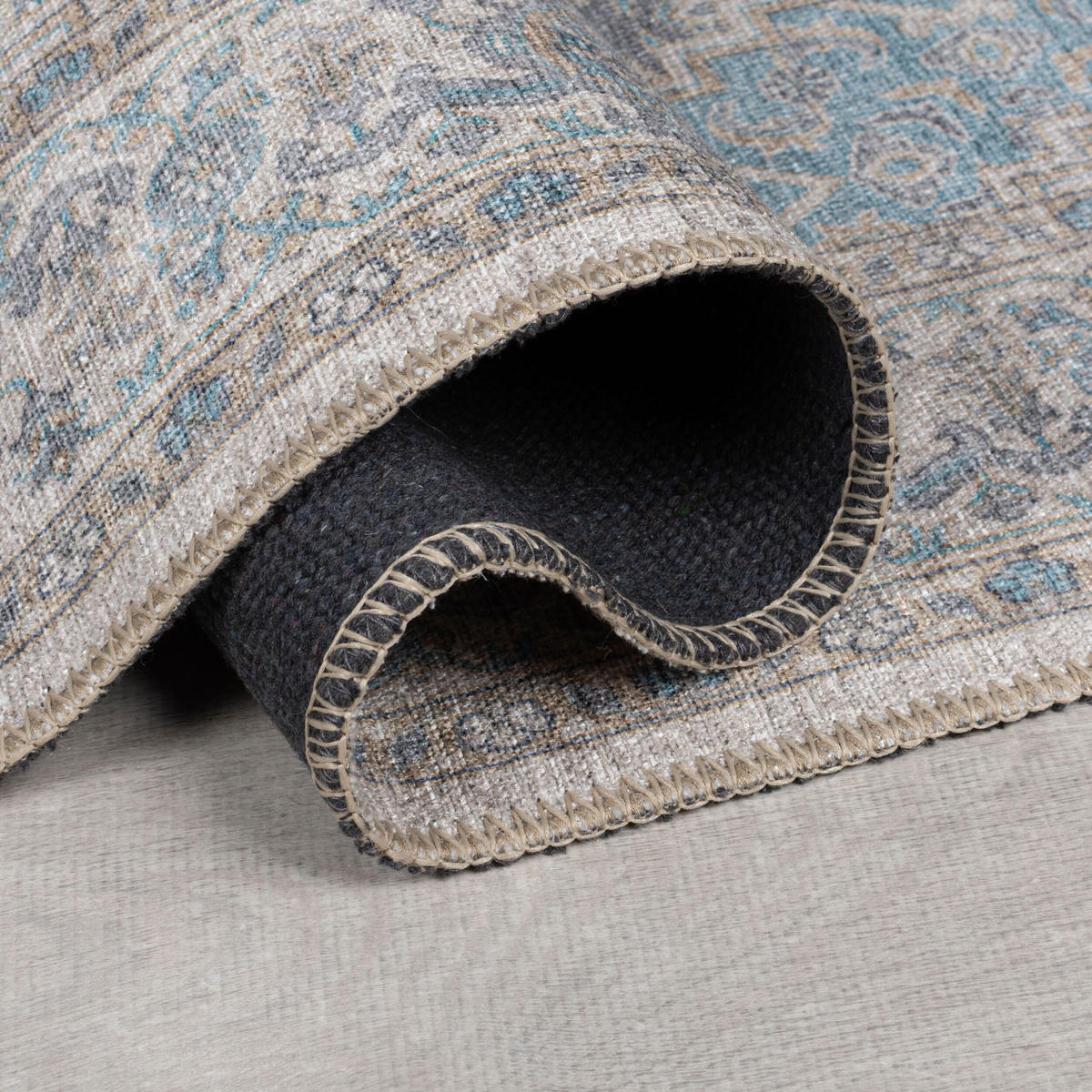 TEPPICH waschbar Medallion Muster, Orientalisch, Wohnzimmer schmutzabweisend Blau Rechteckig 190x290 - Blau, Textil (190/290cm) - KADIMA DESIGN