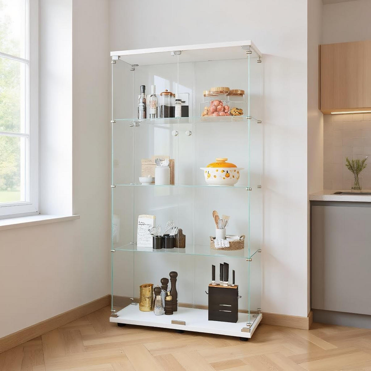 VITRINE Glasvitrine Weiß Mit 2 Türen, 4 Ebenen & Schloss - Weiß, Holz (36/164/80cm)