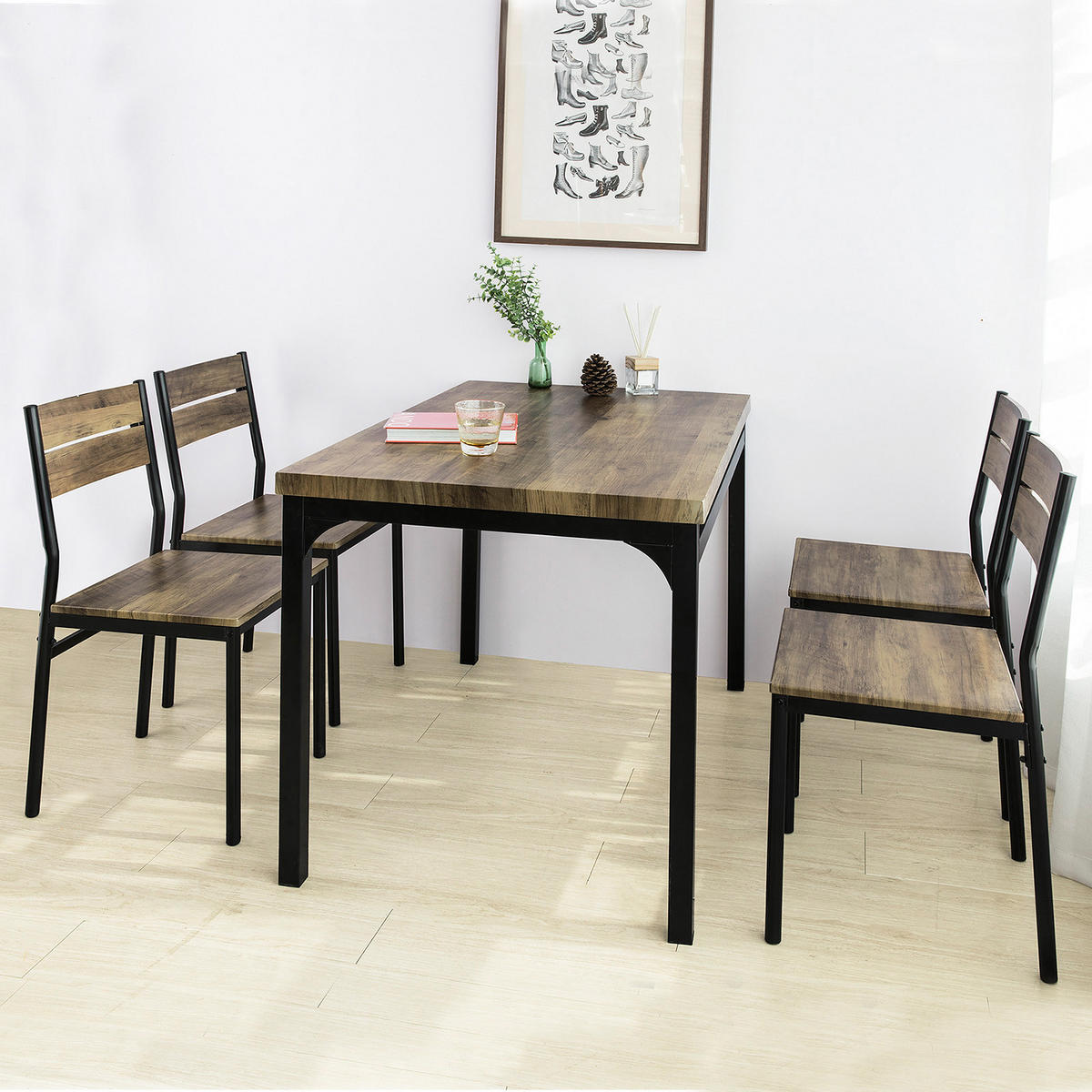 ESSTISCH + 4 x STÜHLE - Naturfarben, Holzwerkstoff/Metall (110/76/70cm) - SoBuy