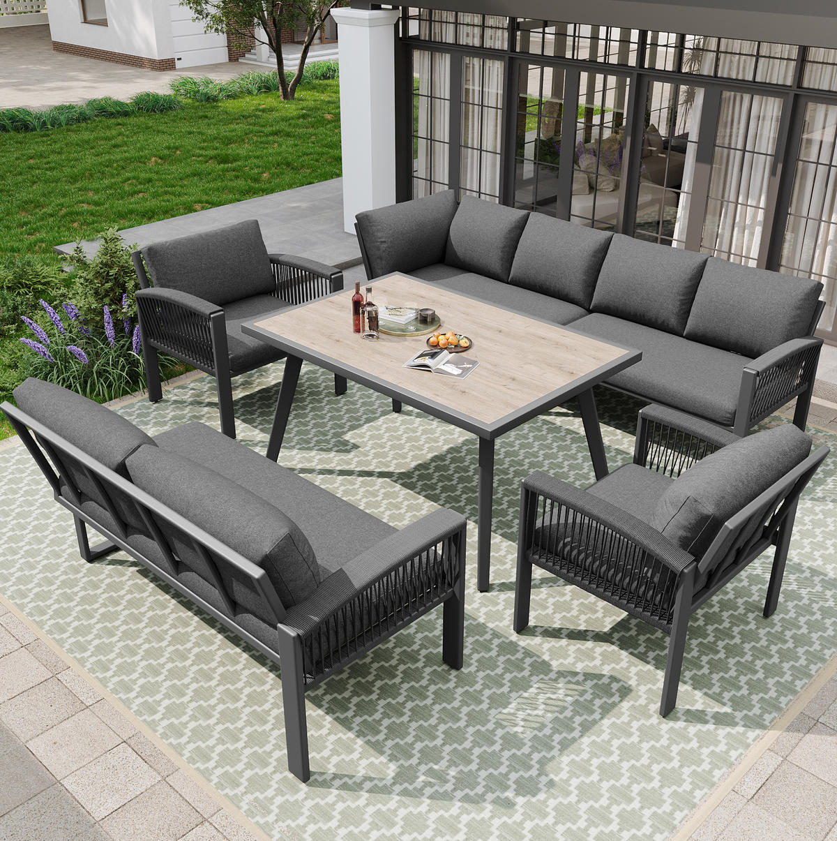 OUTDOOR-SOFASET 124x69x86cm grau aus Metall und mit Kissen - Grau, Holz/Metall - Modfu