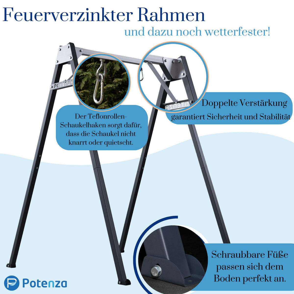 SCHAUKELGESTELL für den Garten für Kinder Feuerverzinkt Metall - Graphitfarben, Metall (143/173cm) - Potenza