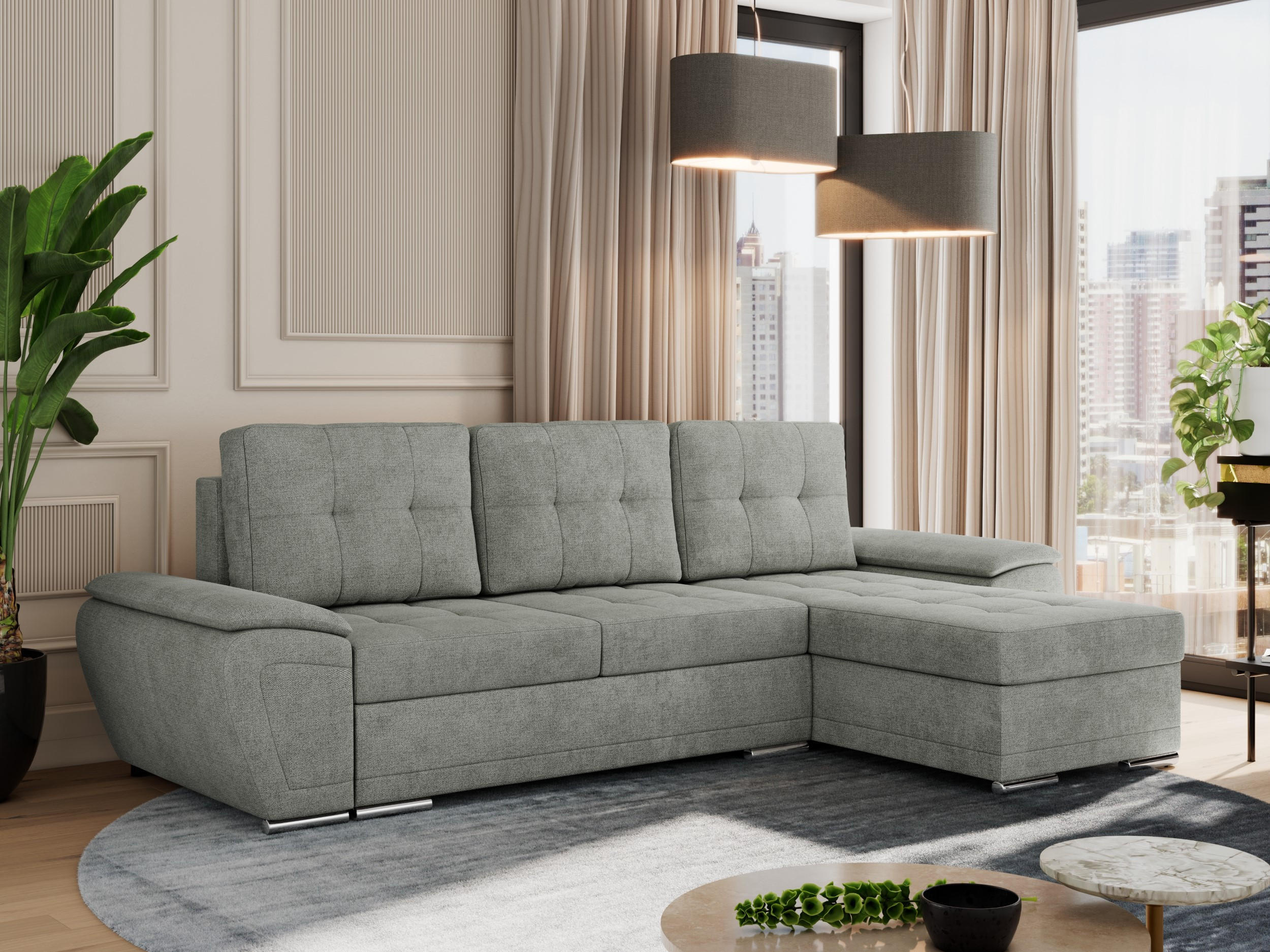 ECKSOFA UMBRIA L Grau Stukture - Grau, Textil (271/157cm) - MKS